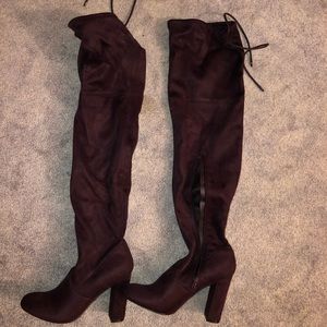 Maroon thigh high boots
